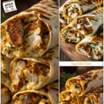 Cheesy garlic chicken wraps filled with chicken, cheese, and herbs served as easy on the go dinners.